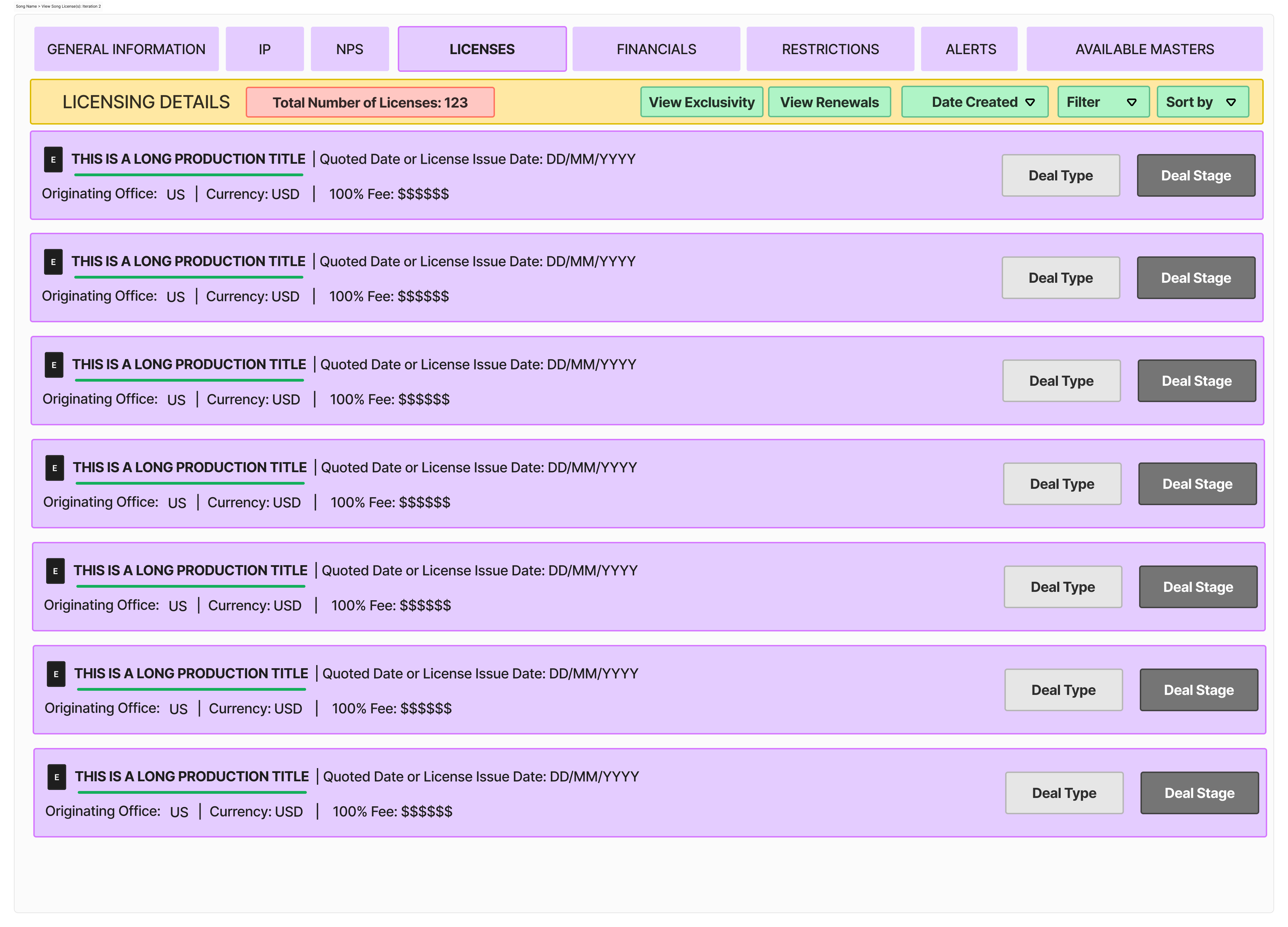 Song licence history — conceptual iteration 2